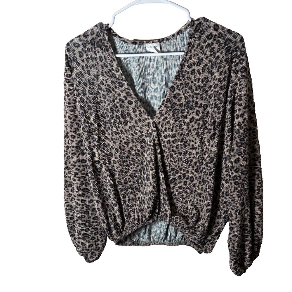 By Together Collection Blouse Women's Medium V-Neck Oversized Pleated Top